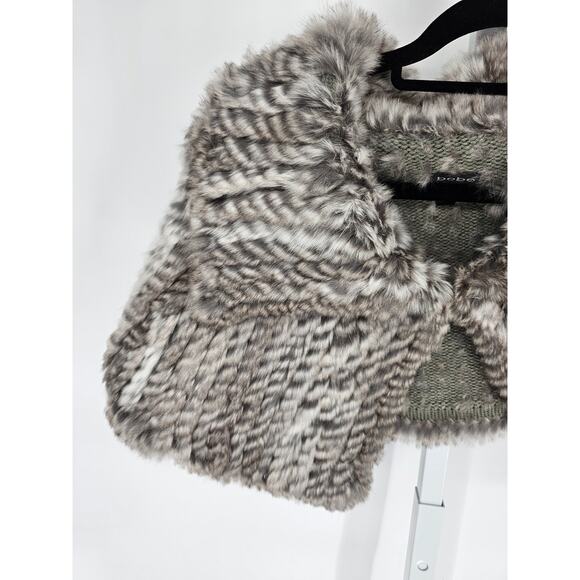 Vintage Y2K BEBE 100% Rabbit Fur Crop Wrap Shawl Sweater Gray - Picture 2 of 5